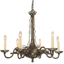 Empire 6 Arm Pendant Chandelier Light, Antique Brass