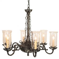 Empire 6 Arm Chandelier Pendant Light with Storm Glass Antique Brass