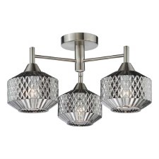 Fabrielle 3 Light Semi Flush Satin Nickel & Smoked Glass