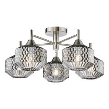 Fabrielle 5 Light Semi Flush Satin Nickel & Smoked Glass