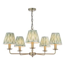 Favian 5 Light Pendant Matt Bronze with Green Ikat Shades