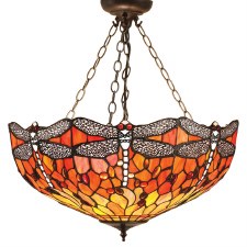 Interiors 1900 Flame Dragonfly Inverted Tiffany Ceiling Pendant Light Interiors 1900 Flame Dragonfly Inverted Tiffany Ceiling Pendant Light