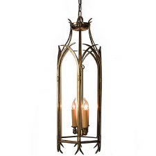 Gothic Large Hanging Pendant Lantern Renovated Brass