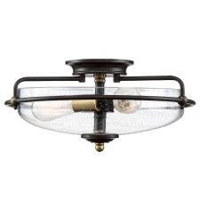 Quoizel Griffin Flush Ceiling Light Palladian Bronze & Seeded Glass Quoizel Griffin Flush Ceiling Light Palladian Bronze & Seeded Glass