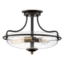 Quoizel Griffin Small Semi Flush Ceiling Light Palladian Bronze & Seeded Glass Quoizel Griffin Small Semi Flush Ceiling Light Palladian Bronze & Seeded Glass