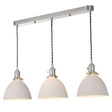 Hadano 3 Light Bar Pendant Antique Chrome & Domed Ceramic Shade Hadano 3 Light Bar Pendant Antique Chrome & Domed Ceramic Shade