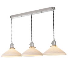 Hadano 3 Light Bar Pendant Antique Chrome & Shallow Ceramic Shade Hadano 3 Light Bar Pendant Antique Chrome & Shallow Ceramic Shade