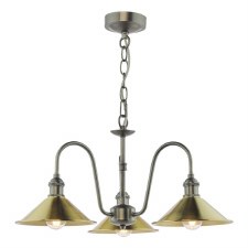 Hadano 3 Light Pendant Antique Chrome & Aged Brass Shades