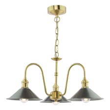Hadano 3 Light Pendant Natural Brass & Antique Pewter Shades