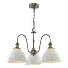 Hadano 3 Light Pendant Antique Chrome & Domed Ceramic Shades