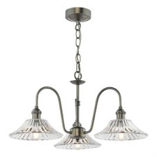 Hadano 3 Light Pendant Antique Chrome & Flared Glass Shades