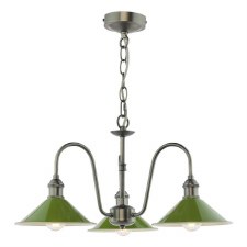 Hadano 3 Light Pendant Antique Chrome & Matt Green Shades