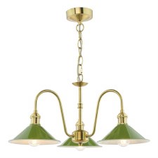 Hadano 3 Light Pendant Natural Brass & Matt Green Shades