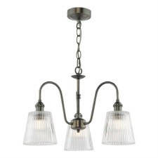 Hadano 3 Light Pendant Antique Chrome & Ribbed Glass Shades