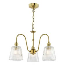 Hadano 3 Light Pendant Natural Brass & Ribbed Glass Shades