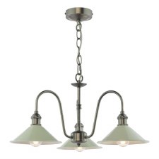 Hadano 3 Light Pendant Antique Chrome & Matt Taupe Shades