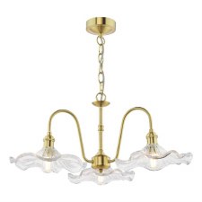Hadano 3 Light Pendant Natural Brass & Wavy Glass Shades