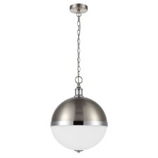 Hemisphere Large Pendant Light Satin Nickel & Chrome
