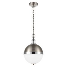Hemisphere Small Pendant Light Satin Nickel & Chrome