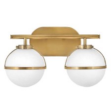 Hinkley Hollis Double Bathroom Wall Light Opal Glass Heritage Brass