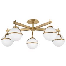 Hinkley Hollis 5 Light Bathroom Pendant Heritage Brass & Opal Glass