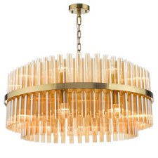 Imani 16 Light Chandelier Natural Brass & Amber Glass