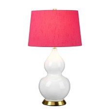 Elstead Isla Table Lamp Antique Brass with Cranberry Pink Shade