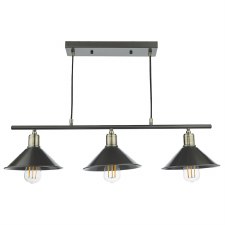 Jalen 3 Light Linear Pendant Antique Brass & Graphite Shades