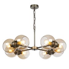 David Hunt Juno 8 Light Chandelier Antique Brass With Amber Glass