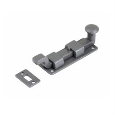 Stonebridge Knob Door Bolt 4" Armor Coat Satin Steel Cranked Stonebridge Knob Door Bolt 4" Armor Coat Satin Steel Cranked