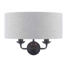 Laura Ashley Sorrento Double Wall Light Matt Black & Natural Shade