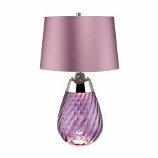 Elstead Lena Small Dual Light Plum Glass Table Lamp with Heather Shade