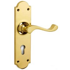 Lincoln Euro Profile Door Lock Handle Polished Brass Unlacq