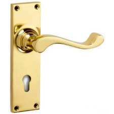Lincoln Euro Profile Door Lock Handles Polished Brass Unlacq