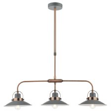 Liden 3 Light Linear Pendant Grey & Copper Liden 3 Light Linear Pendant Grey & Copper