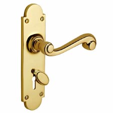 Victorian Constable 604ES Door Lock Handles Polished Brass Unlacquered