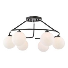 Luana 6 Light Semi Flush Black & Opal Glass Luana 6 Light Semi Flush Black & Opal Glass