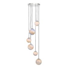 Mikara 6 Light Cluster Pendant Chrome & Marble Effect Glass