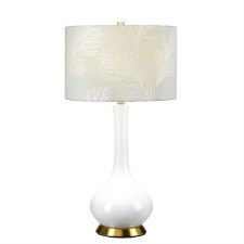 Elstead Milo Table Lamp Antique Brass with Feather Duck Egg Pattern Shade