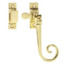 Monkey Tail Window Handle Hook Plate Polished Brass Lacquered Monkey Tail Window Handle Hook Plate Polished Brass Lacquered