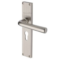 Heritage Octave Reeded Euro Lock Door Handles Satin Nickel Heritage Octave Reeded Euro Lock Door Handles Satin Nickel