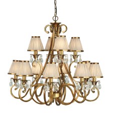 Interiors 1900 Oksana 12 Light Chandelier Antique Brass Beige Shades
