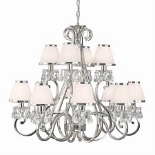 Interiors 1900 Oksana 12 Light Chandelier Pol Nickel White Shades