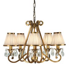 Interiors 1900 Oksana 5 Light Chandelier Antique Brass Beige Shades