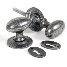 From The Anvil Oval Mortice or Rim Door Knobs Pewter Patina