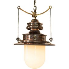 Paddington Station Hanging Lantern Renovated Brass with Opal Glass