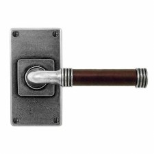 Finesse Jarrow Door Handles Jesmond Short Plate FD107C Pewter & Brown Leather