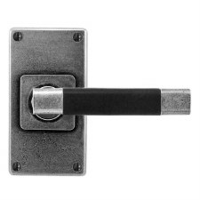 Finesse Jedburgh Door Handles Jesmond Short Plate FD111B Pewter & Black Leather