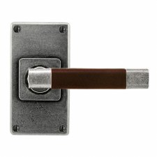 Finesse Jedburgh Door Handles Jesmond Short Plate FD111C Pewter & Brown Leather