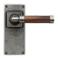 Finesse Milton Door Handles Jesmond Plate FD150 Pewter & Walnut